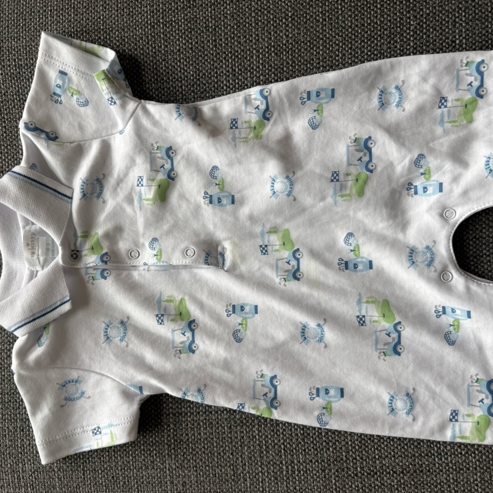 Kissy Kissy collared onesie golf print